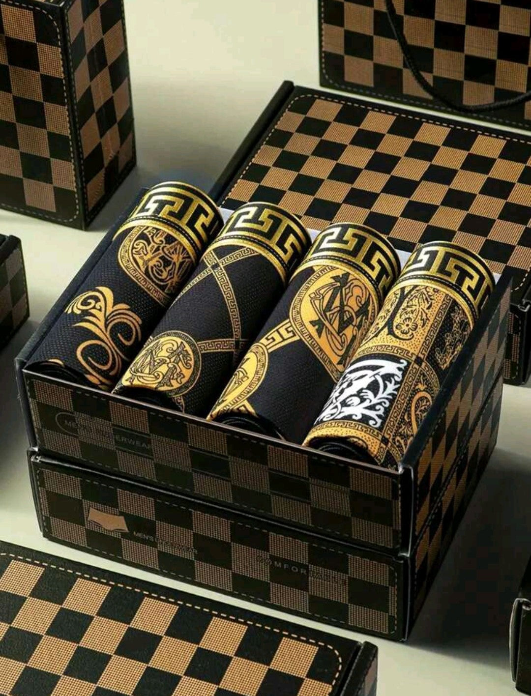 Golden Grid Boxer Set - Pack of 4