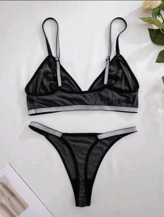 Dark Grey Deep V Bra Set