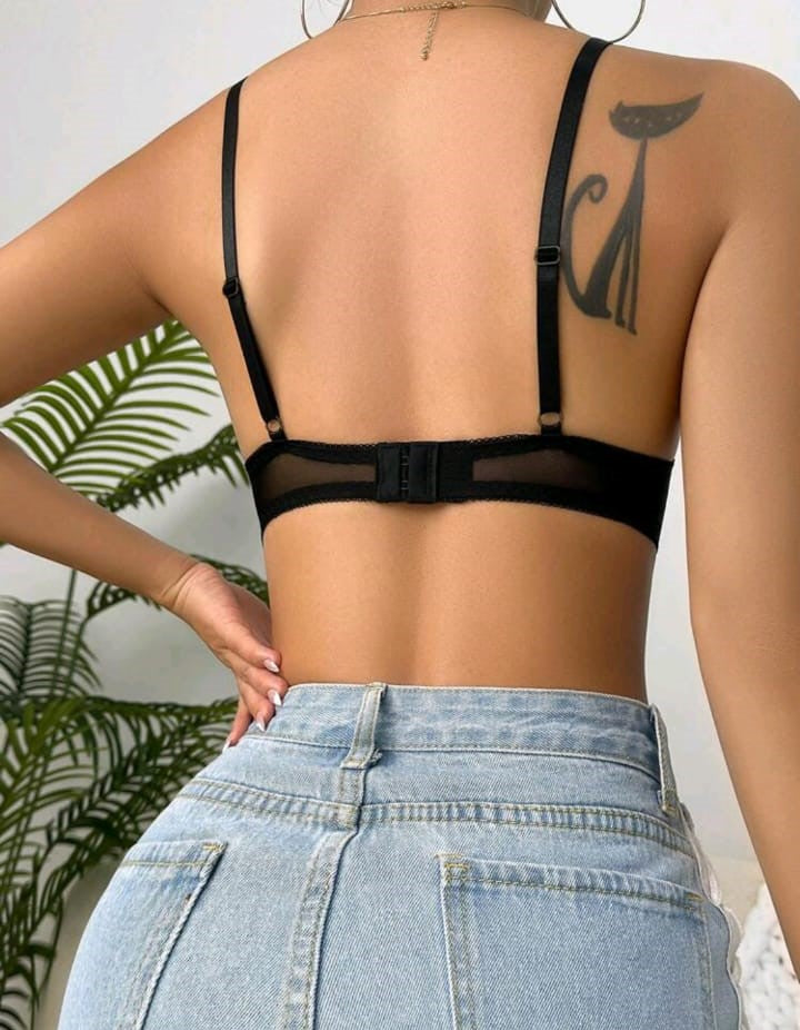 Floral Lace Underwire Push-Up Bra (Black)