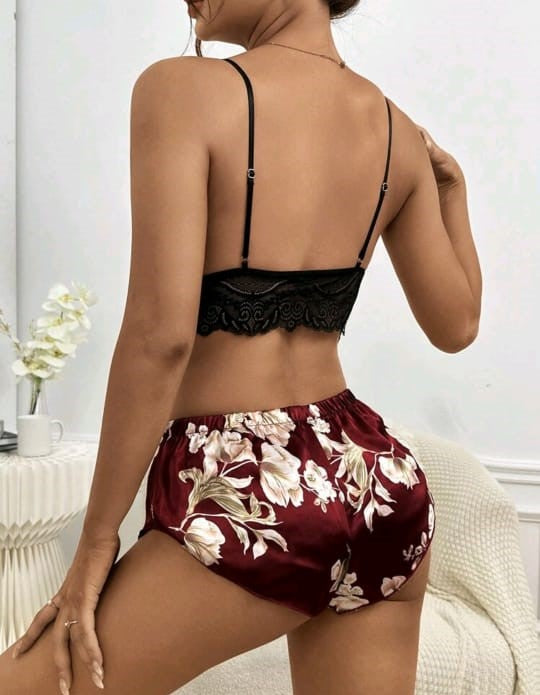 Floral Lace & Satin PJ Set