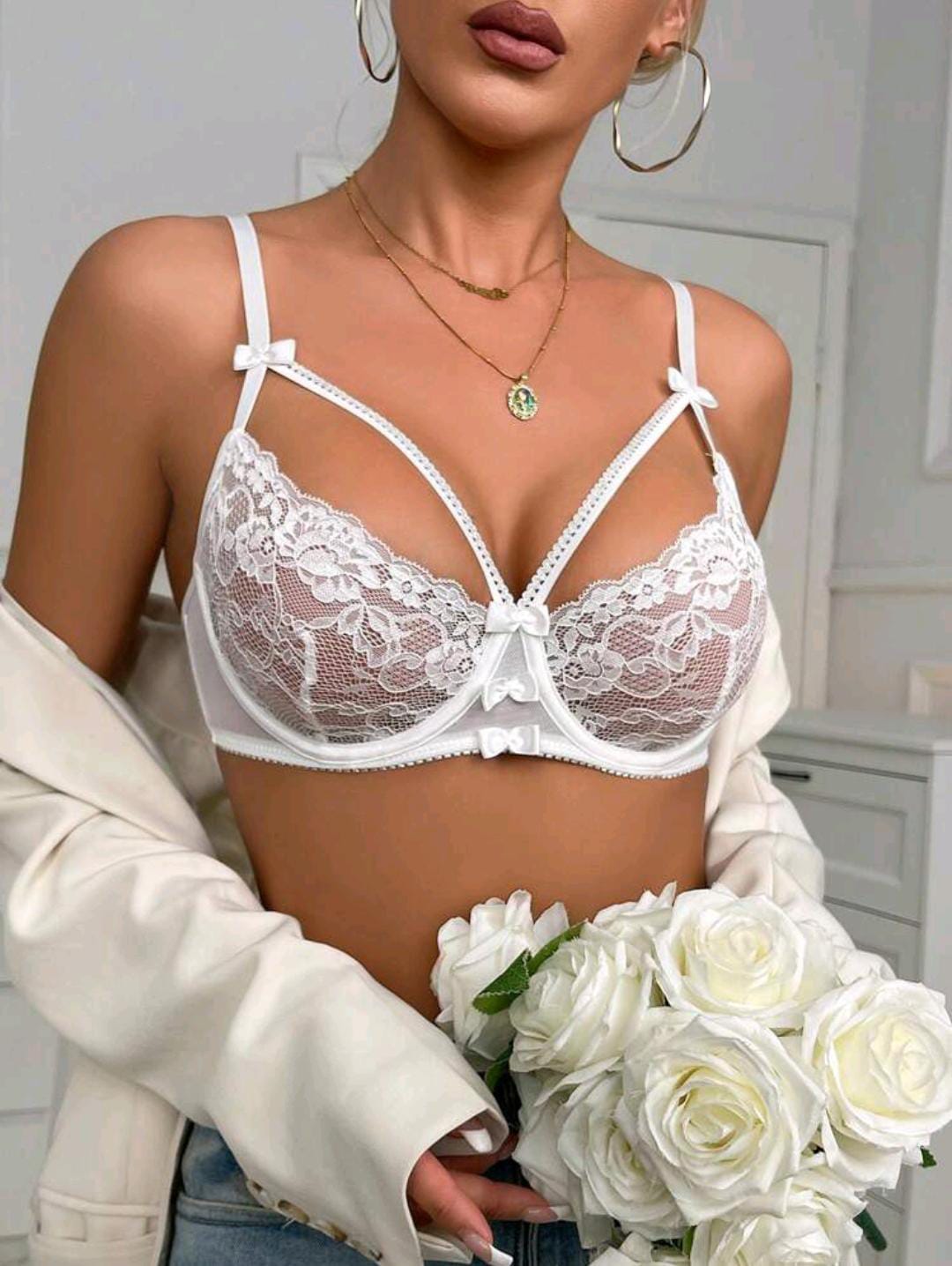 Diva Lace - Bow Detail Underwire Bra (White)