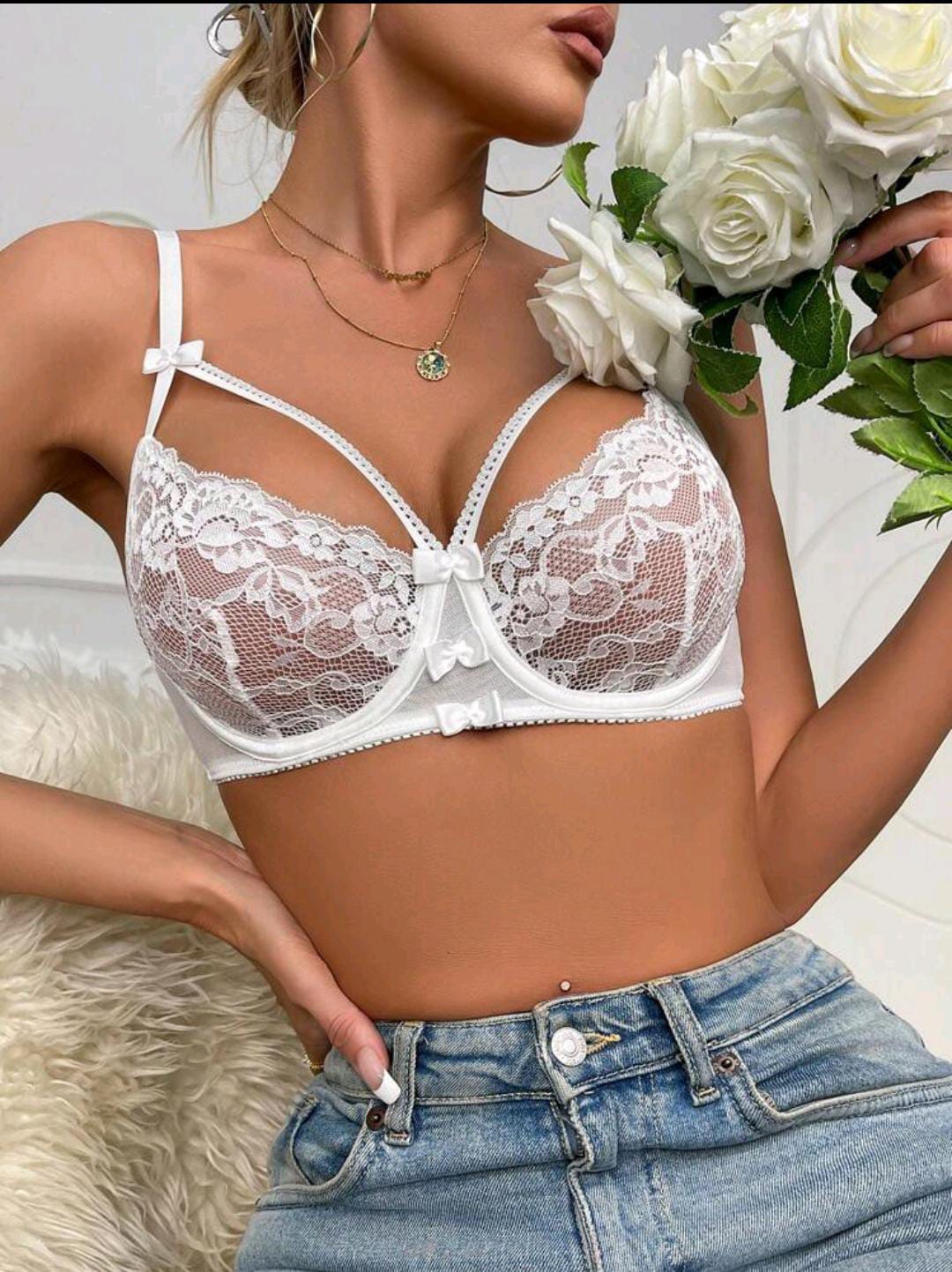 Diva Lace - Bow Detail Underwire Bra (White)