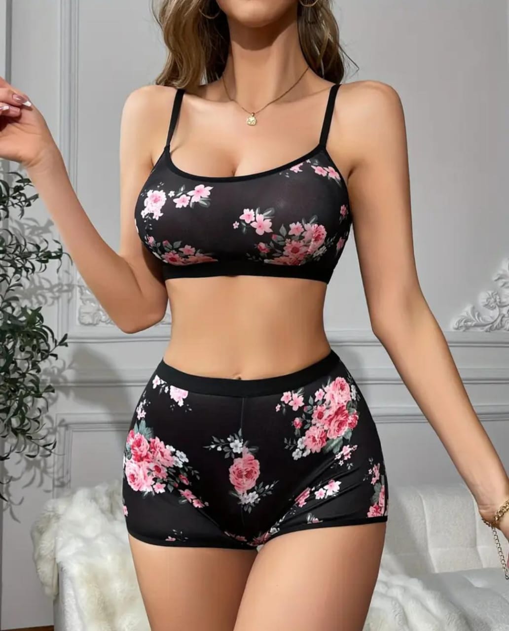 Black Bloom PJ Set