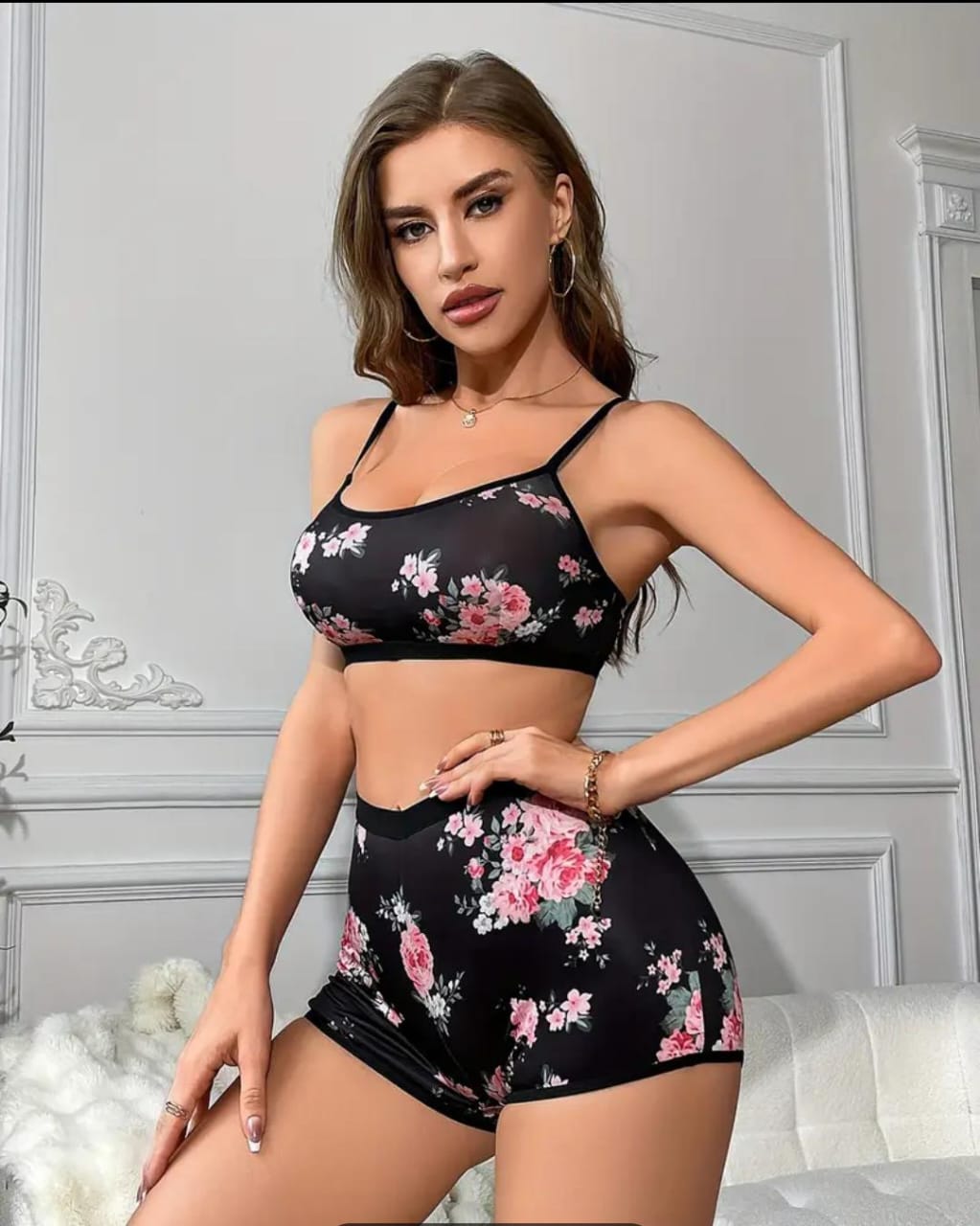 Black Bloom PJ Set