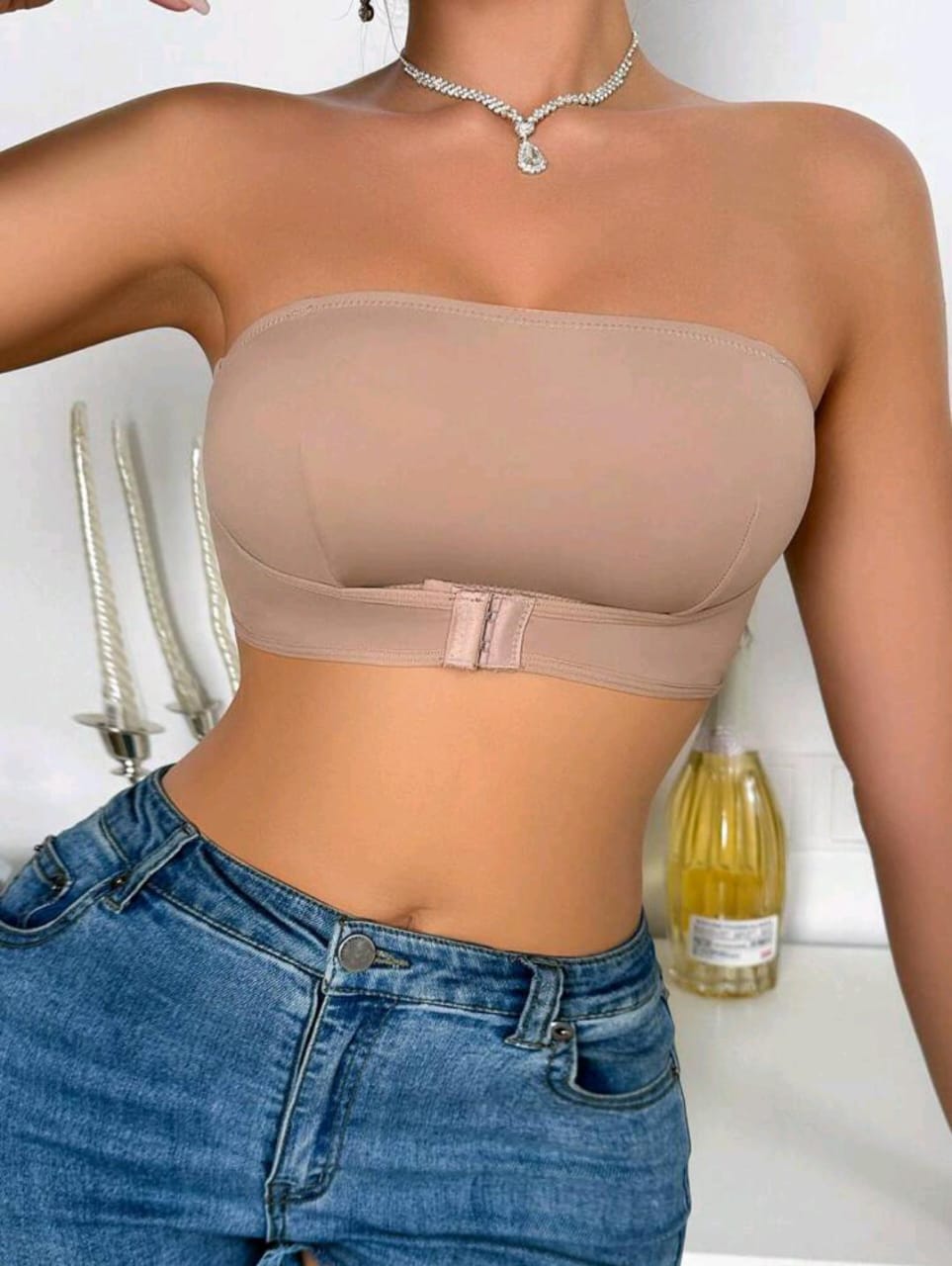 Essential Strapless Bra β Front Closure (Beige)