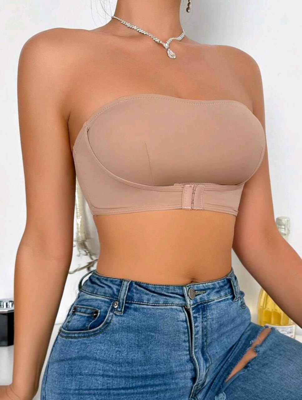 Essential Strapless Bra β Front Closure (Beige)