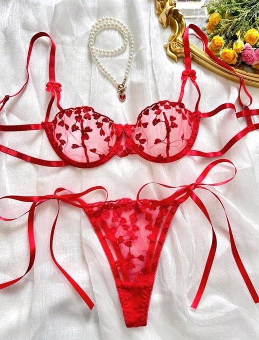 Hearts Entwined Red Bra Set