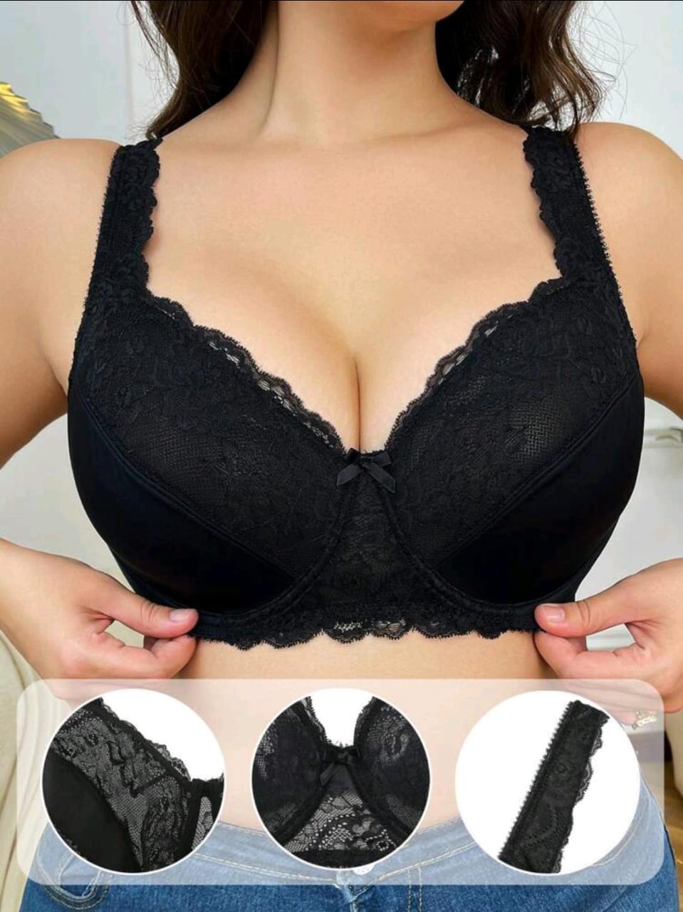 Lace Elegance Full-Coverage Black Bra (Plus Size)