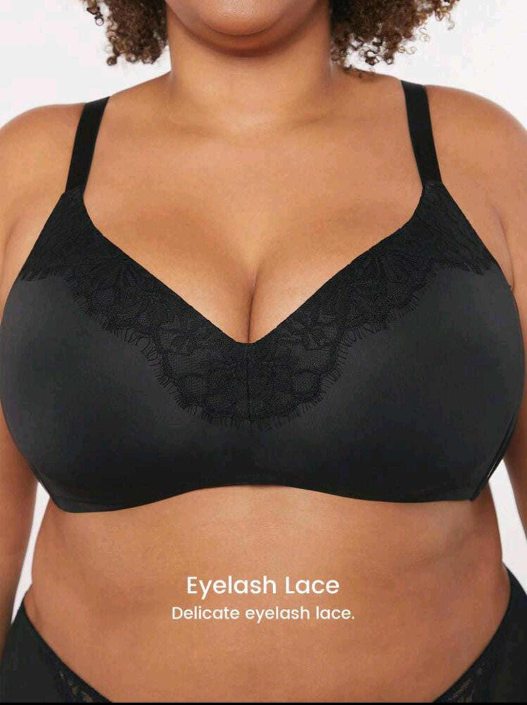 CloudSoft V-Neck Wireless Push-up Black Bra (Plus Size)