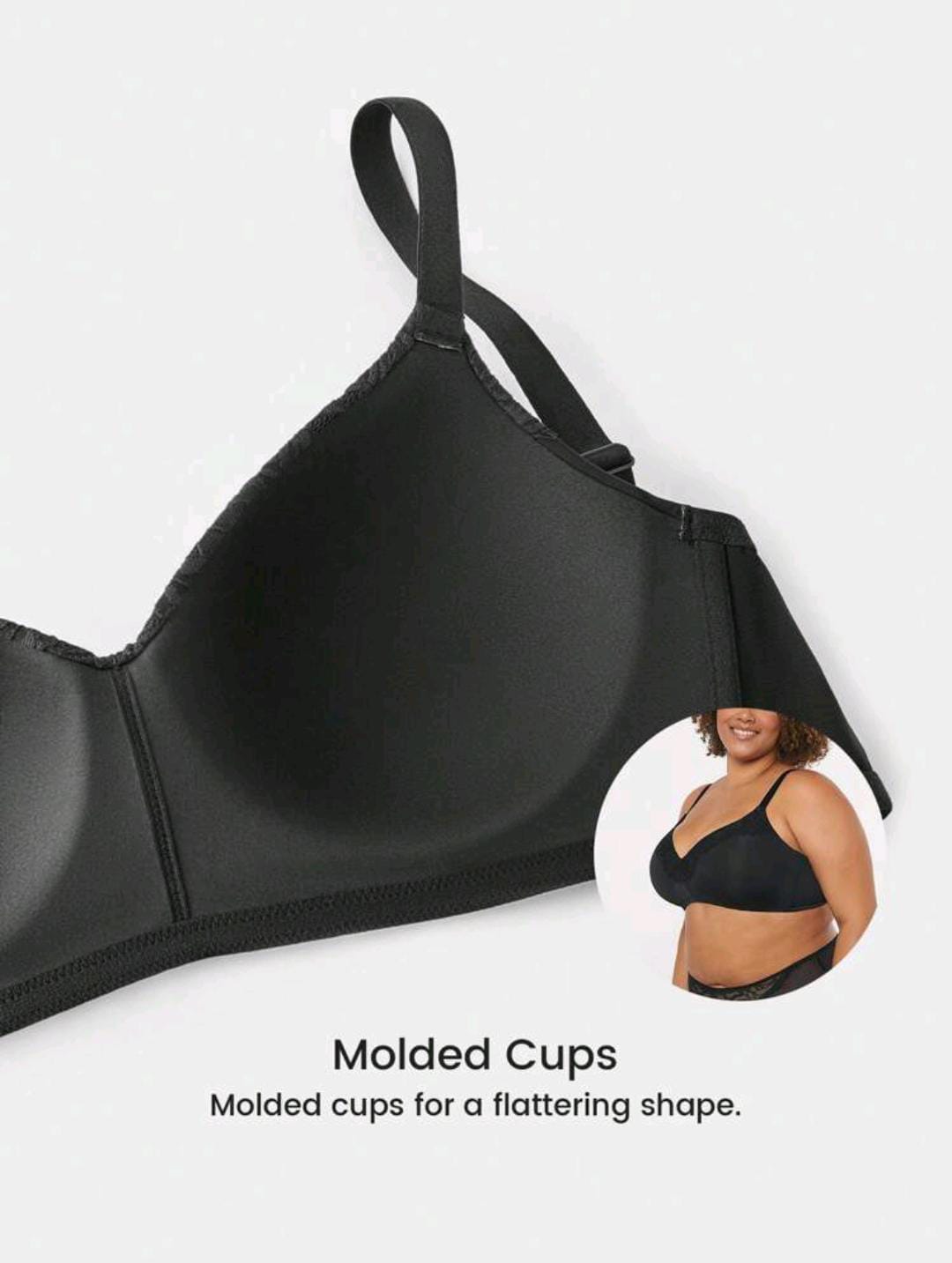 CloudSoft V-Neck Wireless Push-up Black Bra (Plus Size)