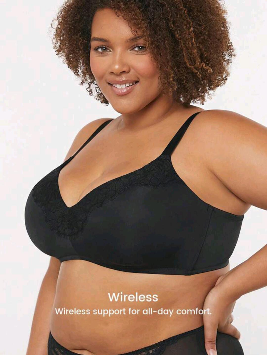 CloudSoft V-Neck Wireless Push-up Black Bra (Plus Size)