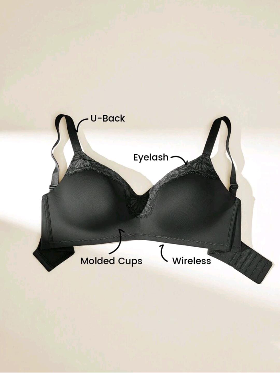 CloudSoft V-Neck Wireless Push-up Black Bra (Plus Size)