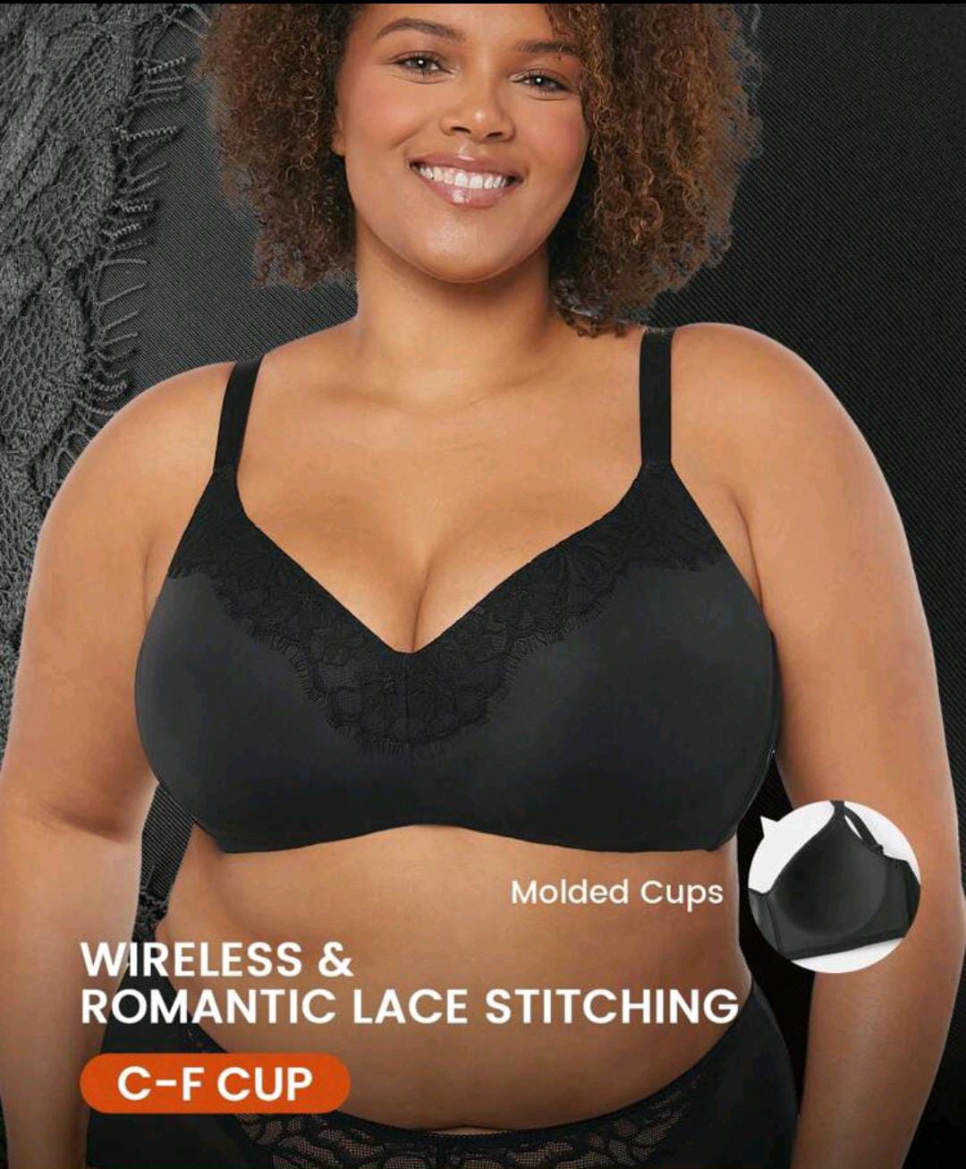 CloudSoft V-Neck Wireless Push-up Black Bra (Plus Size)