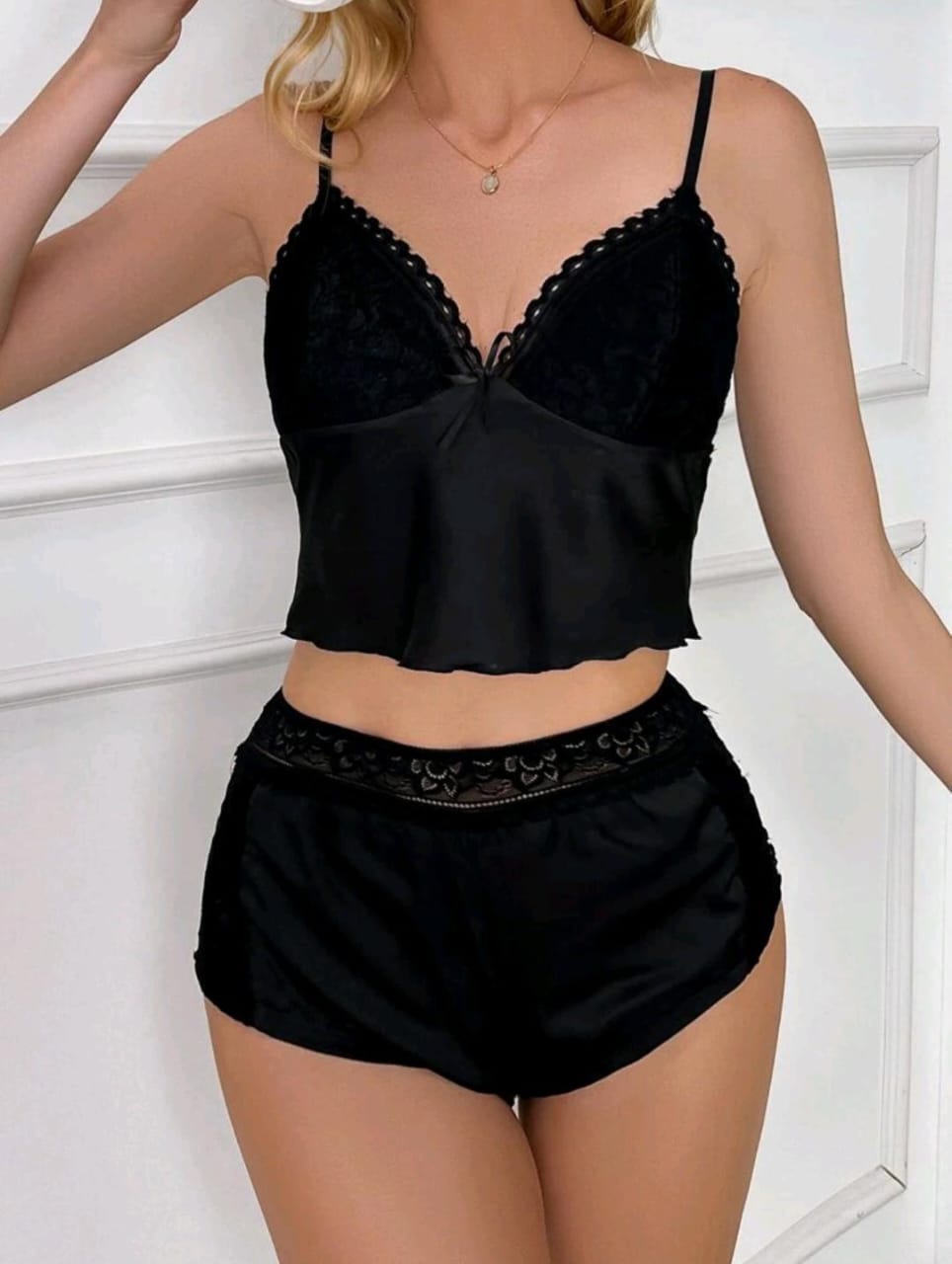 2 Piece Midnight Mischief Satin Black Set