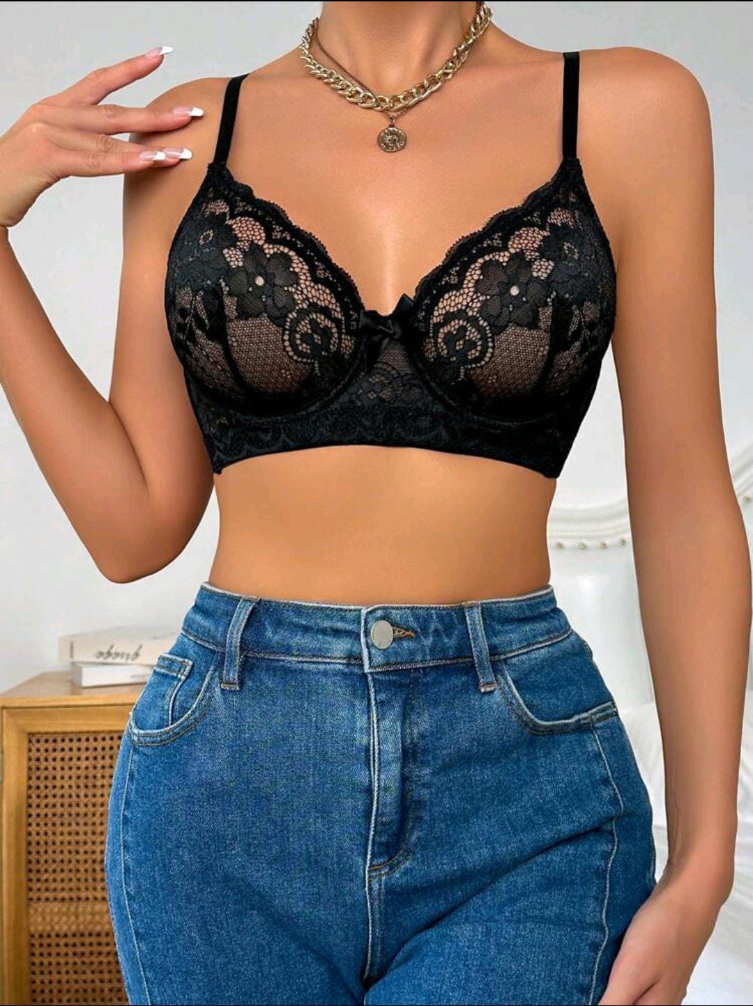 Lace Lift-Off Black Bra