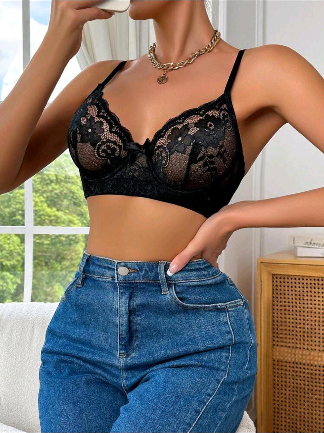 Lace Lift-Off Black Bra