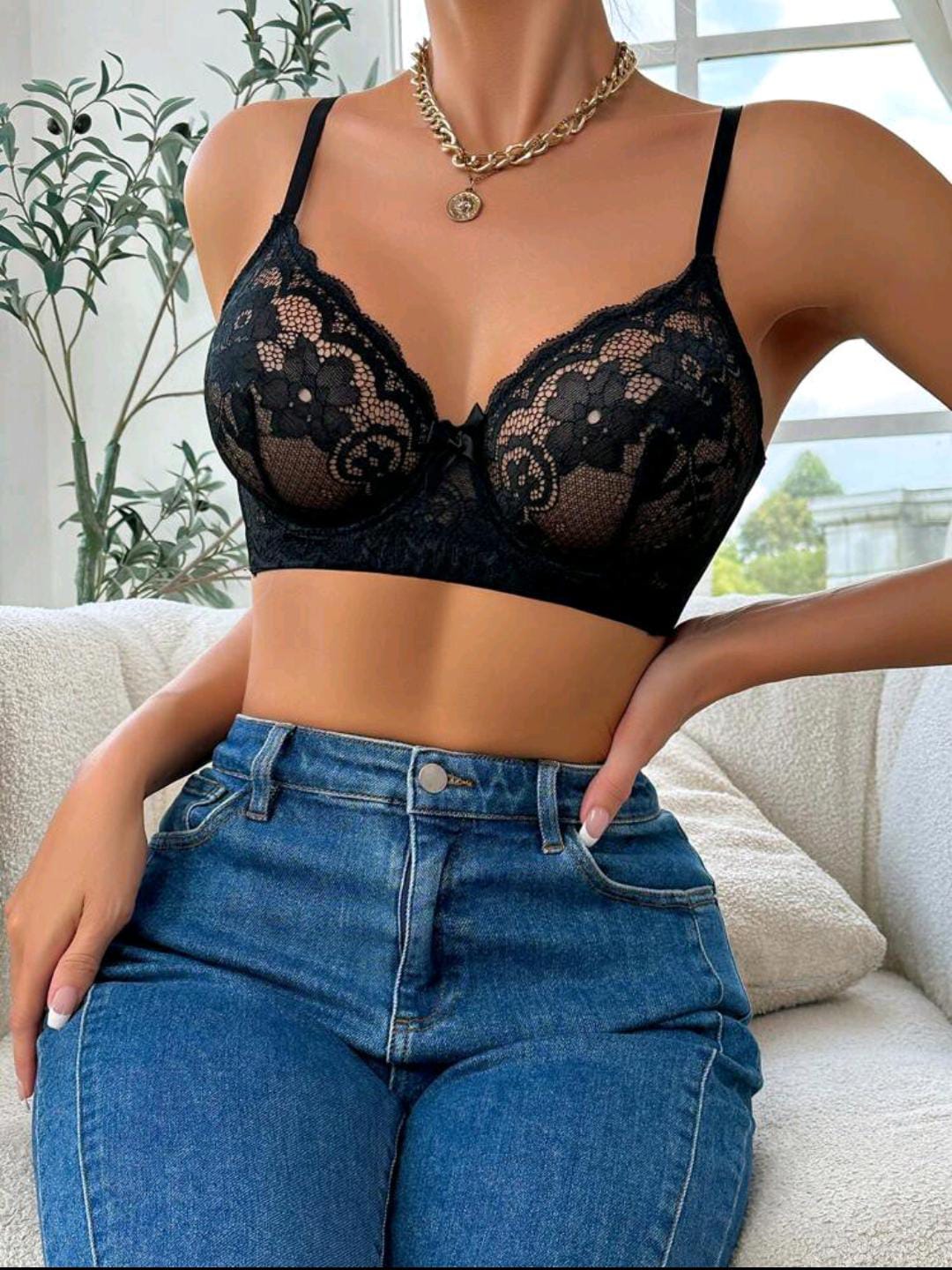 Lace Lift-Off Black Bra