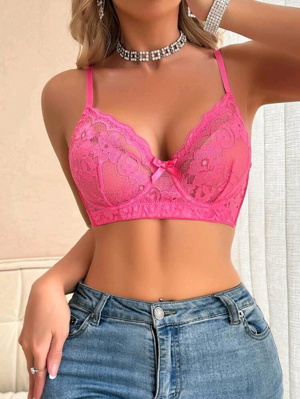 Lace Lift-Off Pink Bra