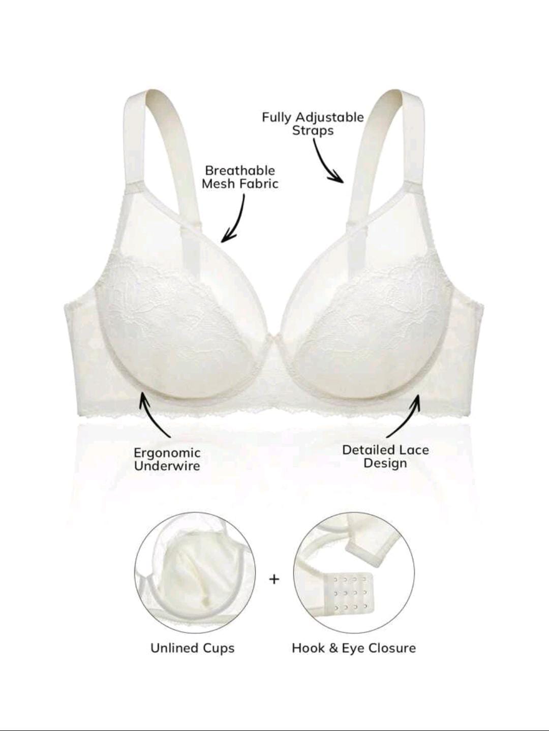 Classic Lace Full-Coverage Bra (White)