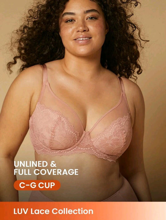 Classic Lace Full-Coverage Bra (Pink)