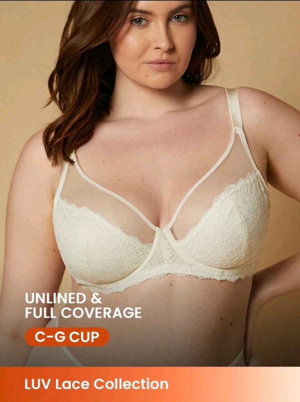 Classic Lace Full-Coverage Bra (Plus Size White)