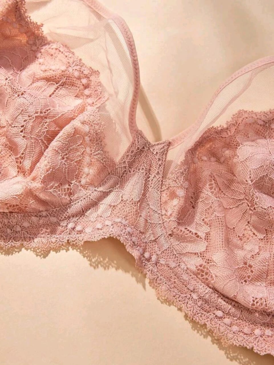 Classic Lace Full-Coverage Bra (Plus Size Pink)