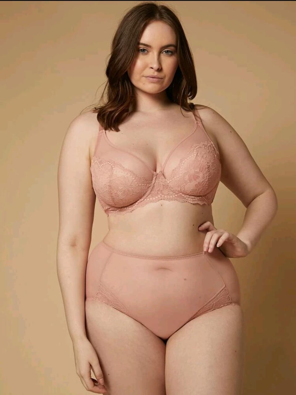 Classic Lace Full-Coverage Bra (Plus Size Pink)