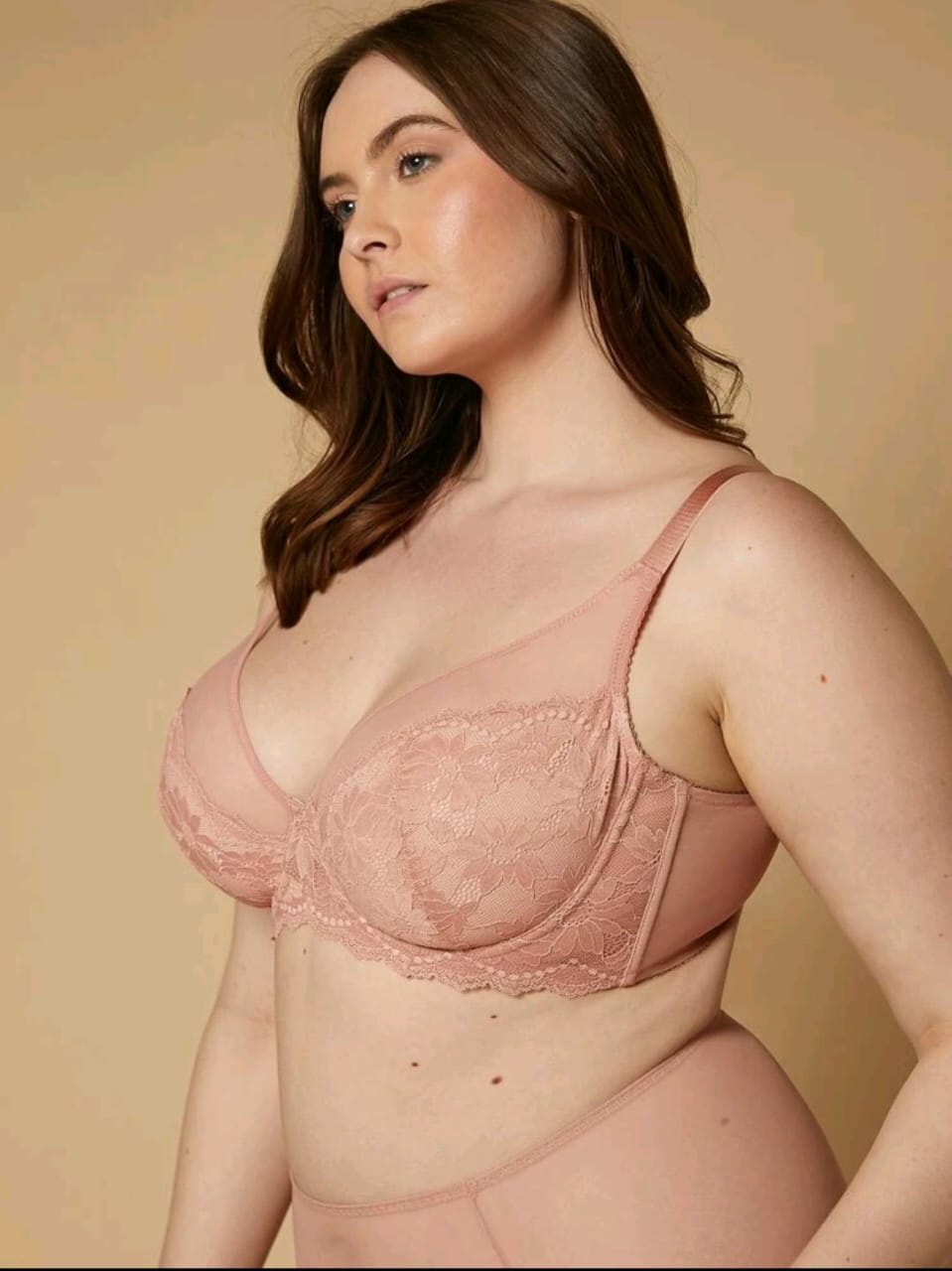 Classic Lace Full-Coverage Bra (Plus Size Pink)