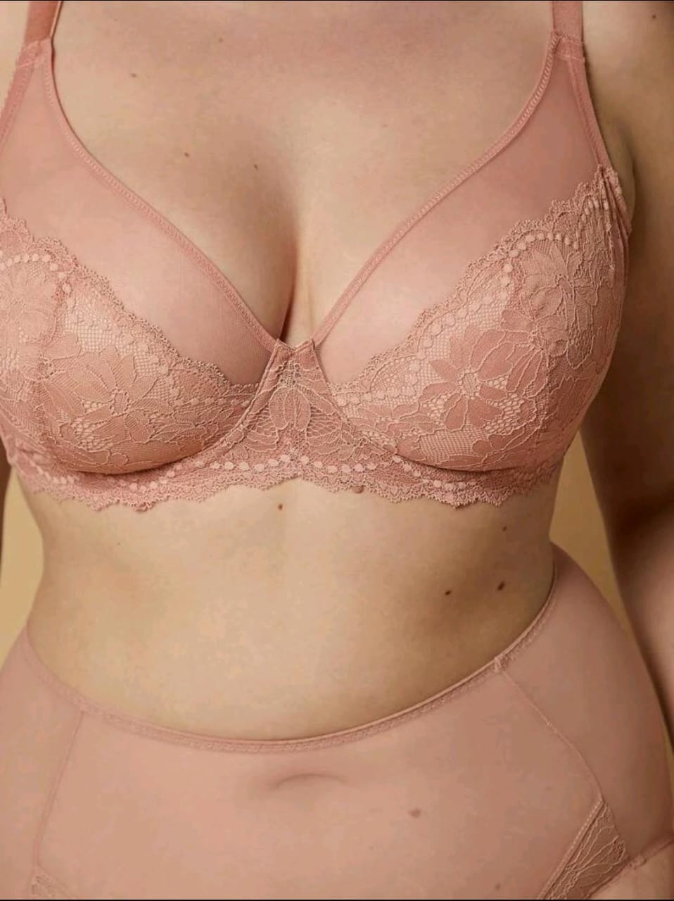 Classic Lace Full-Coverage Bra (Plus Size Pink)