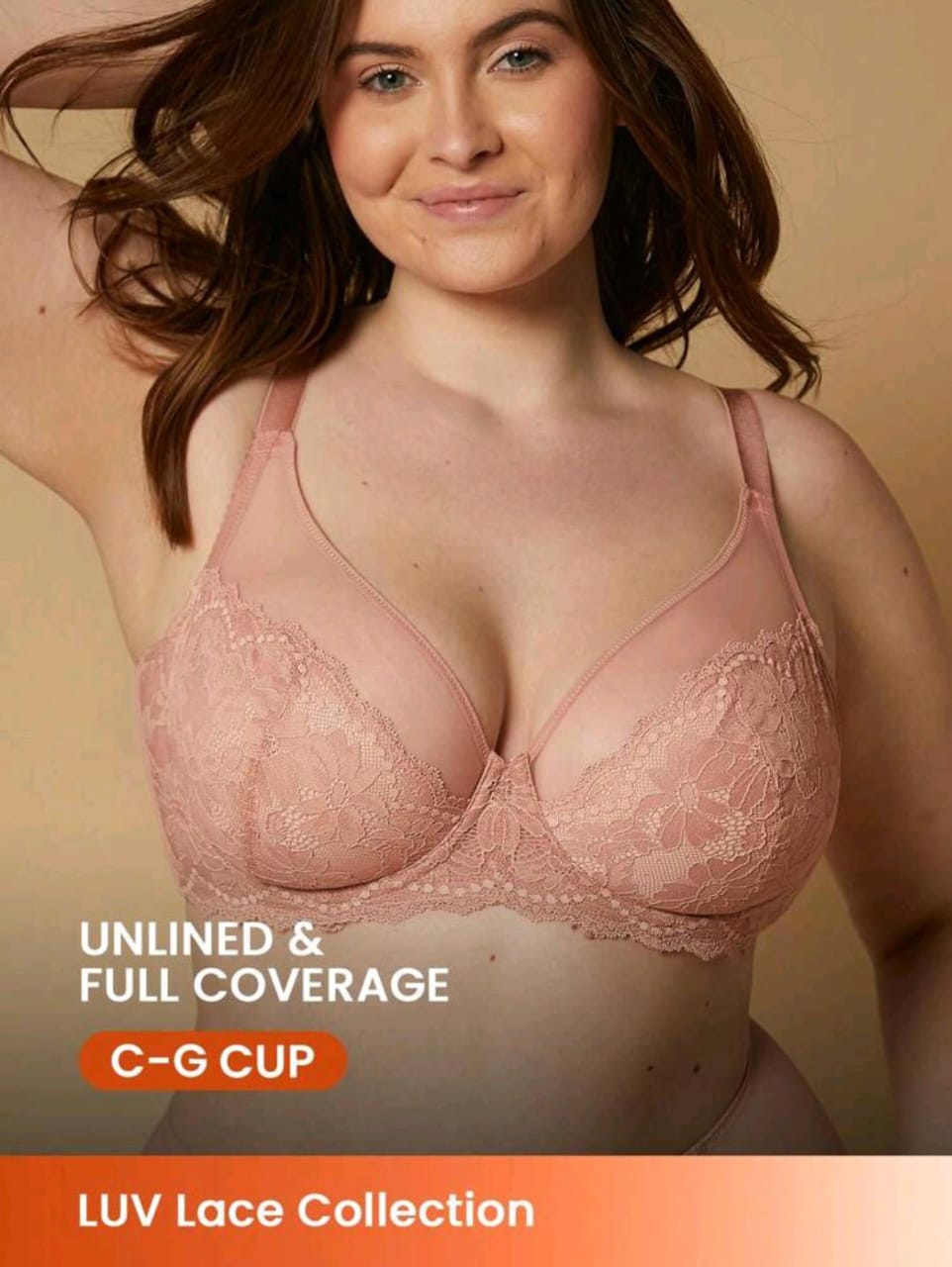 Classic Lace Full-Coverage Bra (Plus Size Pink)