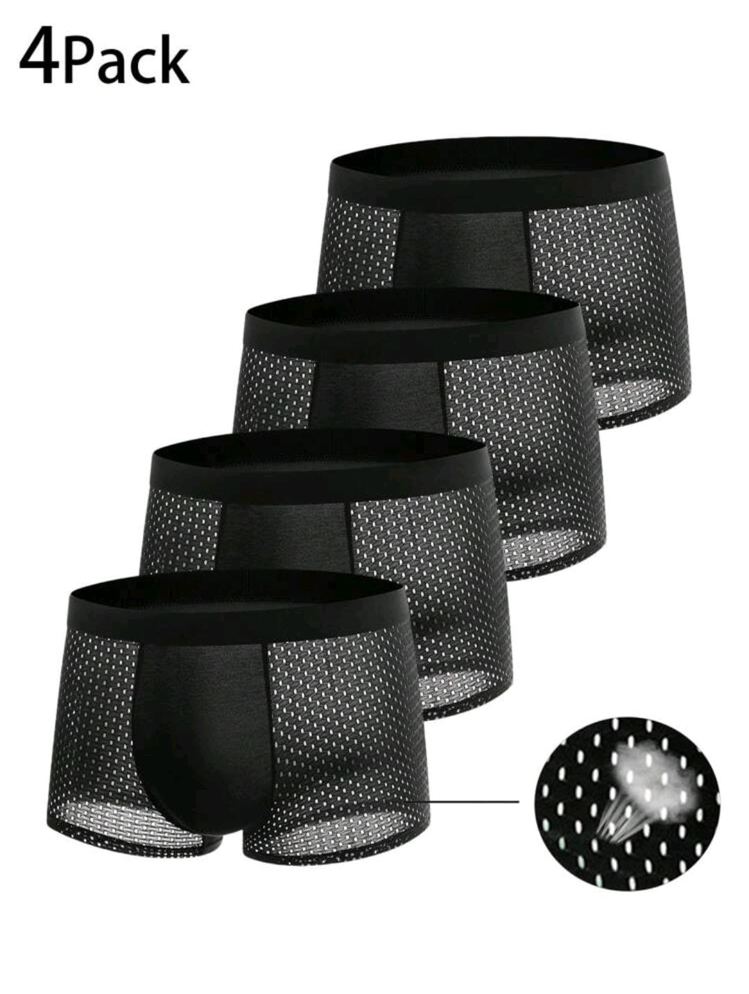 Ice Silk Mesh Boxer Set - Pack of 4 (Black)