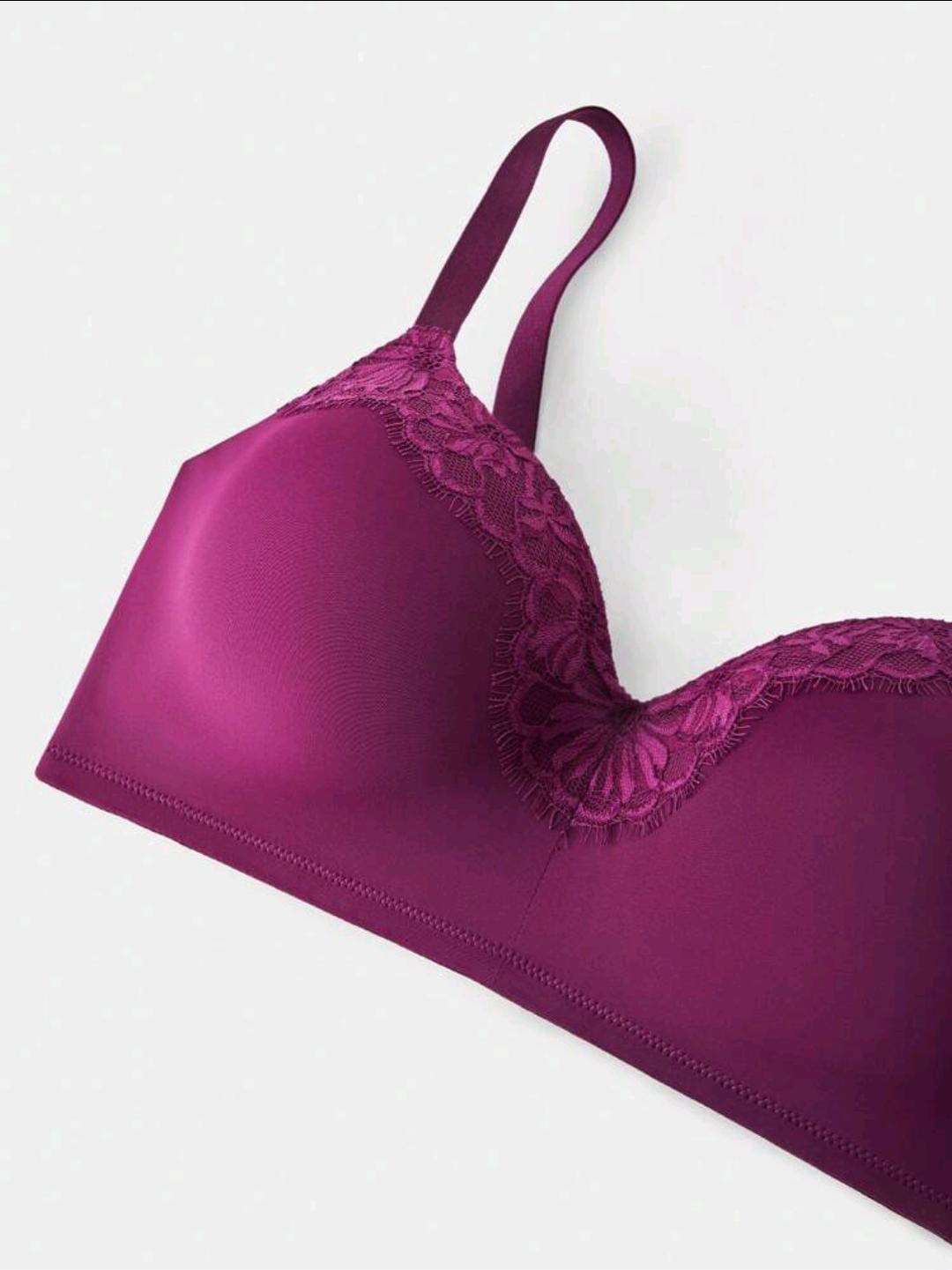 CloudSoft V-Neck Wireless Push-up Purple Bra (Plus Size)