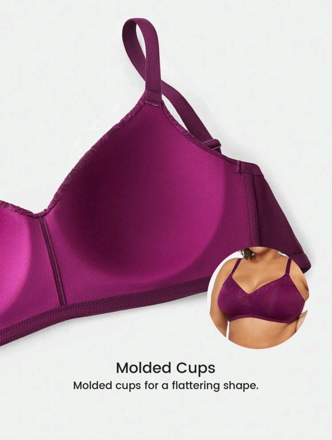 CloudSoft V-Neck Wireless Push-up Purple Bra (Plus Size)