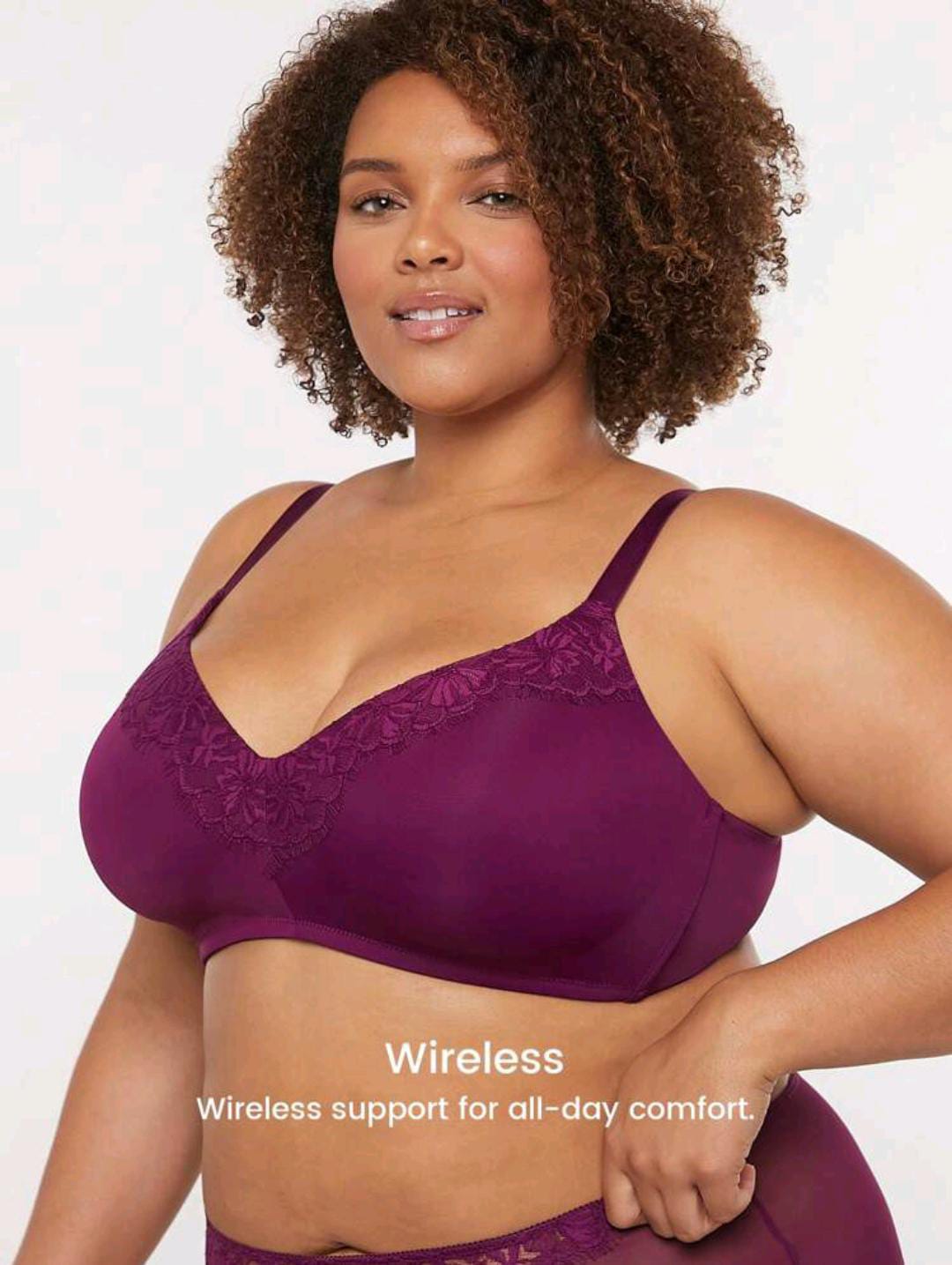 CloudSoft V-Neck Wireless Push-up Purple Bra (Plus Size)