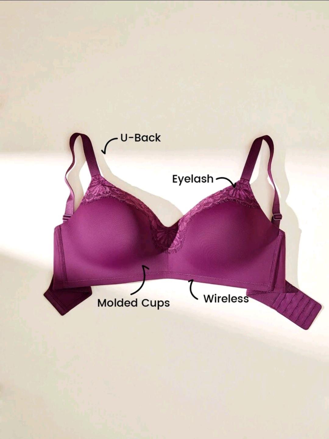 CloudSoft V-Neck Wireless Push-up Purple Bra (Plus Size)