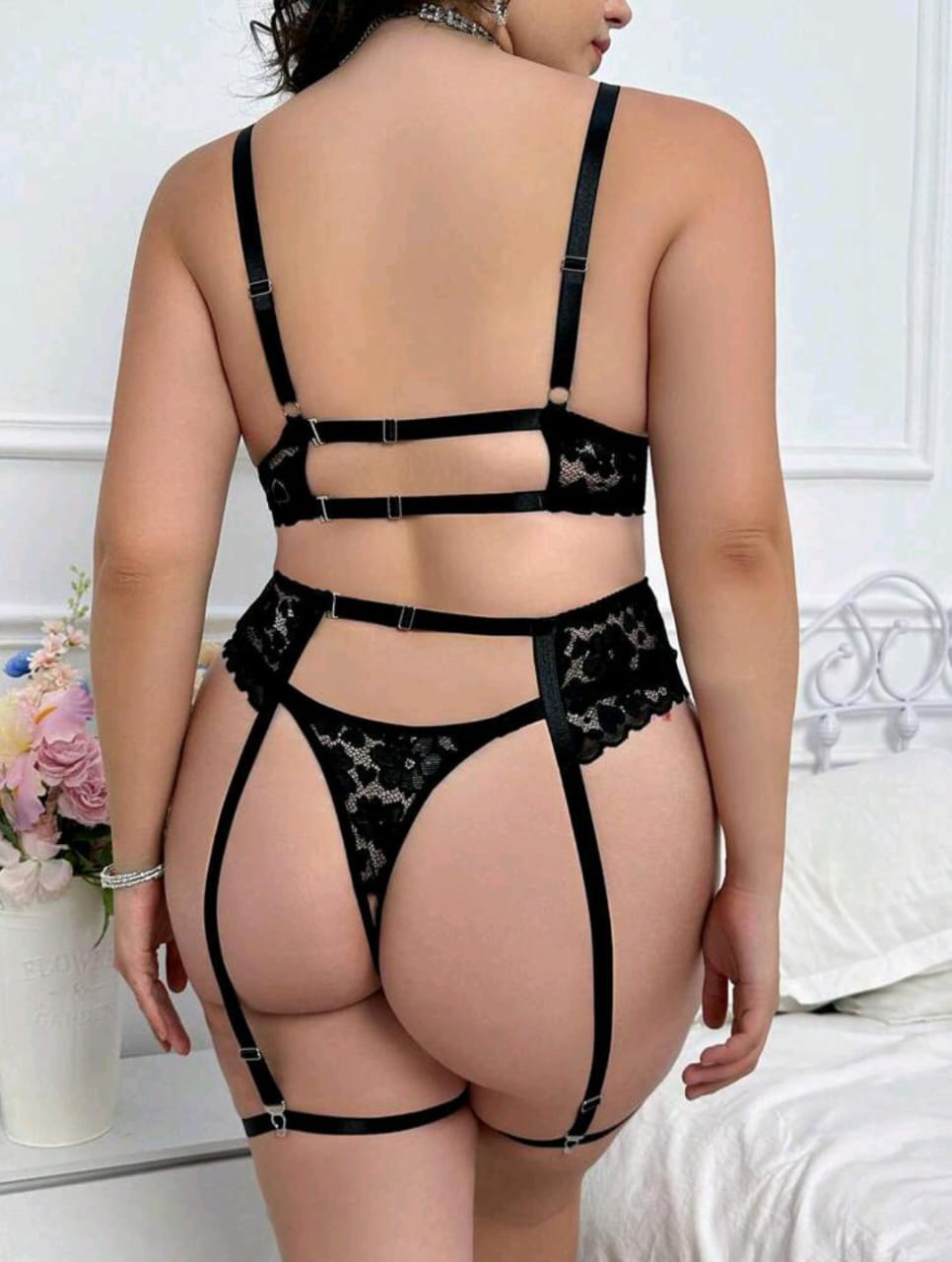 5-Piece Plus Size Lace Patchwork Lingerie Set