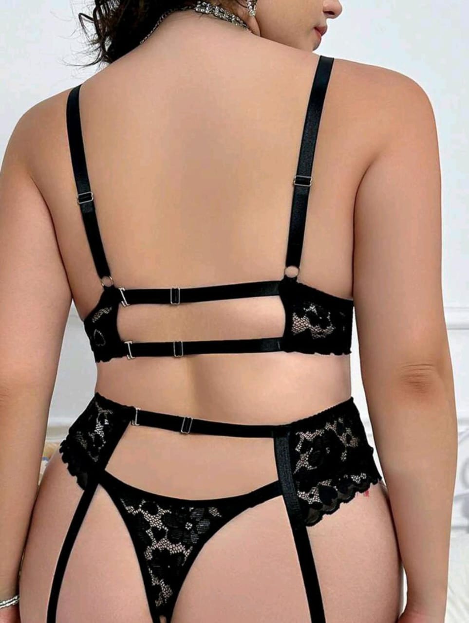 5-Piece Plus Size Lace Patchwork Lingerie Set