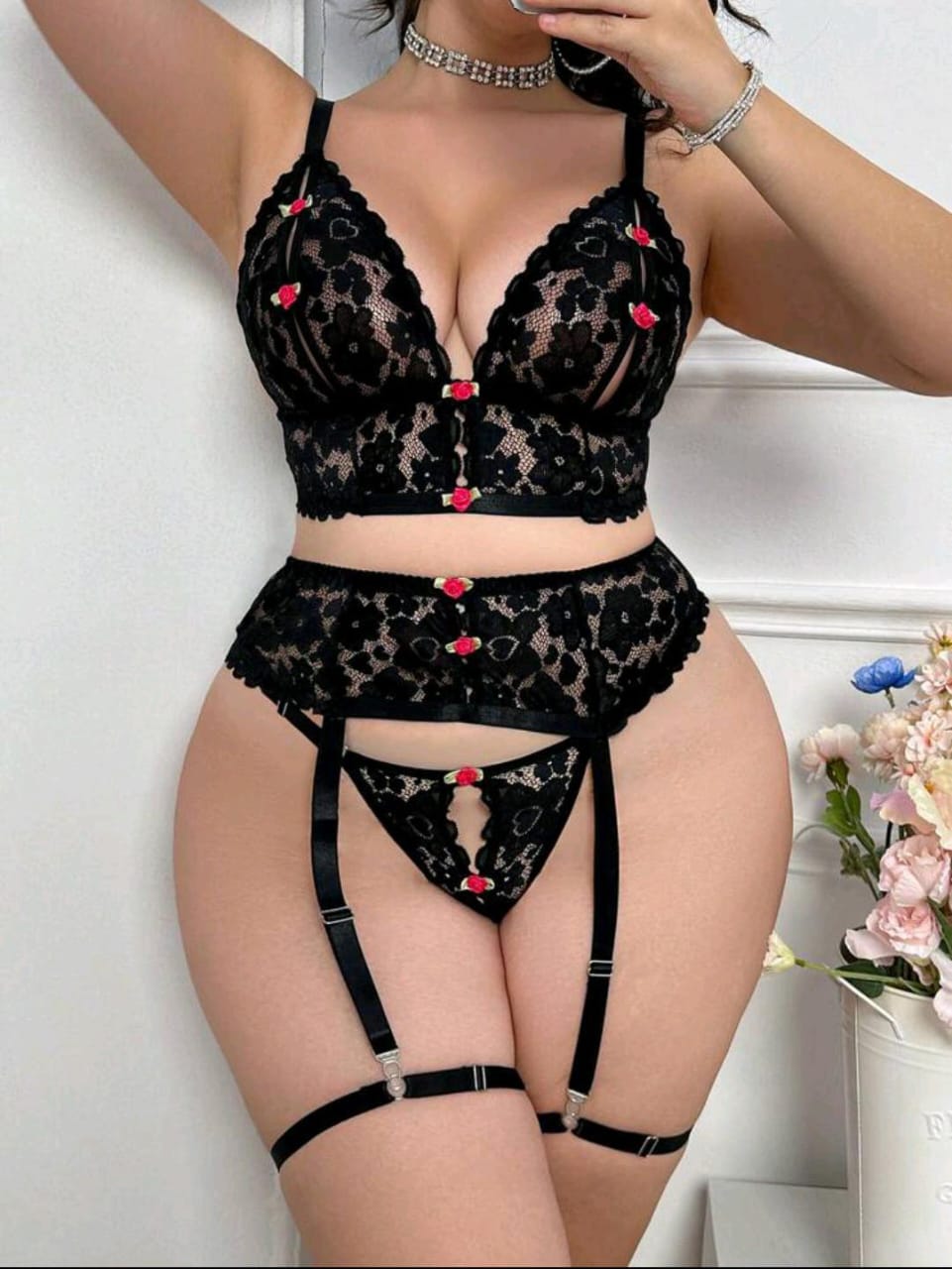 5-Piece Plus Size Lace Patchwork Lingerie Set