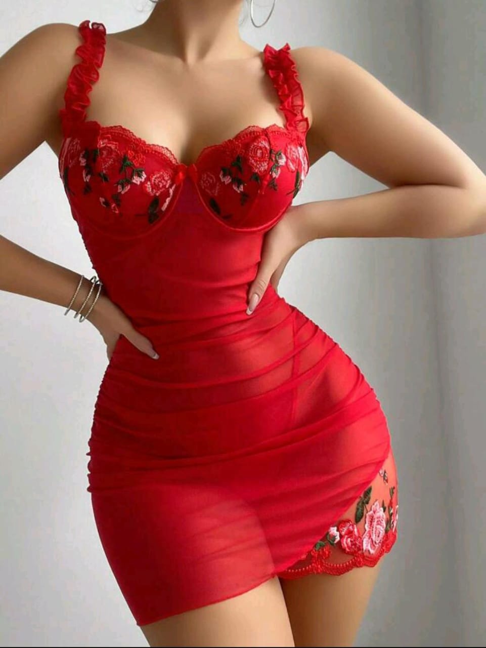 2 Piece Floral Dreams Mesh Red Set