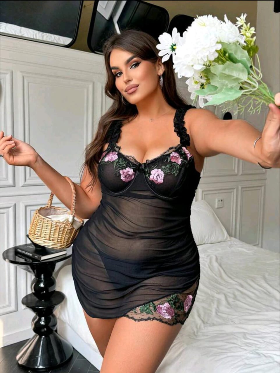 2 Piece Floral Dreams Mesh Black Set (Plus Size Available)